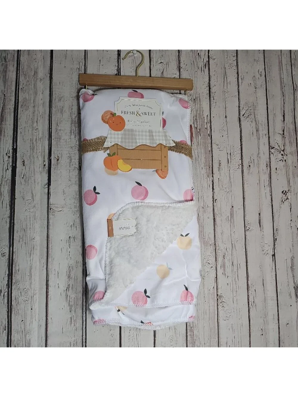Peach Peaches Baby Blanket Soft Reversible Sherpa Fresh and Sweet 30 x 40